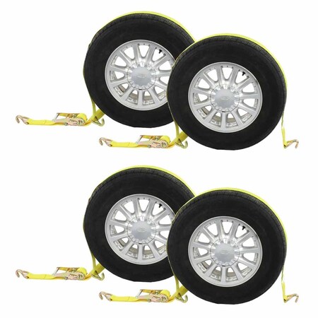 Us Cargo Control Car Carrier Tire Wheel Strap w/ Wire Hooks & Ratchet, PK4 WNTH31J-4PK